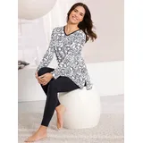 Sieh an! Schlafanzug, Damen, Gr. 56/58, schwarz-weiß (weiß, schwarz, bedruckt), 95% Baumwolle, 5% Elasthan, Shirt-Qualität:100% Baumwolle, Homewear-Sets Schlafanzug