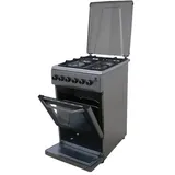 GASLINE Gas-Elektro Standherd SHGE5060INX Elektrobackofen mit Gaskochfeld 50 cm Edelstahl Umluft, Grill mit Drehspieß