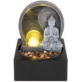 ETC Shop LED Tischbrunnen Wohnzimmer Zierbrunnen Dekoleuchte Asia Zimmerbrunnen Wasserspiel, mit 1,5m Kabel und Pumpe Buddha Design, anthrazit grau, 4x 0,13W LED 3000K 3W Pumpe, L x B x H 18 x 18 x 24 cm