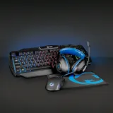 Nedis Gaming Combo Kit - 4-in-1 - Tastatur, Headset, Maus und Mauspad - Blau/Schwarz - QWERTZ Deutsch Schwarz Blau