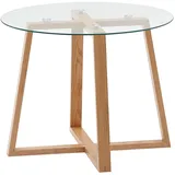 KADIMA DESIGN Massiver Eiche-Glas Couchtisch, Modernes Design, Überkreuztes Gestell