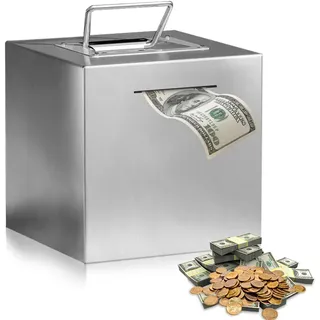 Spardose Erwachsene Edelstahl Safe Sparbüchse, Tresor Kinder Sparschwein Groß XXL, Geldsparbox mit Griff Nicht Zum Öffnen, Sparschwein Groß für 10000 Euro, Piggy Bank Metall Kindertresor (15cm)