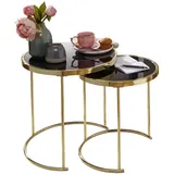 KADIMA DESIGN 2er-Set Satztische mit Hochglanz Metallgestell und schwarzem Glas, 50/42 cm - Stilvolles Design mit sicherem Stand