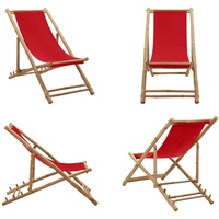 vidaXL Liegestuhl Bambus und Segeltuch Rot - Strandstuhl - Strandstühle - Gartenstuhl - Gartenstühle