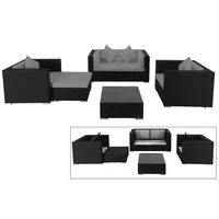 OUTFLEXX Loungemöbel-Set, 5 Personen, schwarz, Polyrattan, inkl. Kaffeetisch, wasserfeste Kissenbox
