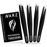 narz Pinzetten Professionelle Augenbrauen pinzette, 4-teiliges Edelstahl-Präzisionspinzettenset für Augenbrauenpinzette für die Gesichtshaare, zum Frauen und Männ Zupfen von Augenbrauen,