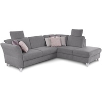 CAVADORE Schlafsofa Trend / Skandinavisches Ecksofa mit Federkern, Bettfunktion, Stauraum in der Ottomane und 2 Kopfstützen / 249 x 86 x 162 / Chenille, Grau