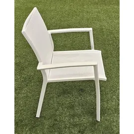 TEICO 7-tlg. Alu Gartenmöbel Set weiß ausziehbarer Tisch mit stapelbaren Stühlen - Weiß