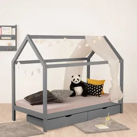 Homestyle4u Hausbett 90 x 200 cm Kiefer grau