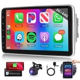 2G+64G Android Autoradio 2 Din mit Wireless Apple Carplay Android Auto mit GPS Navi WiFi 10.1 Zoll Vertikal Drehbarer Bildschirm Autoradio mit Bluetooth FM/RDS/DAB+/DVR Lenkradsteuerung Rückfahrkamera