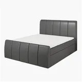 A&J MöbelLand Boxspringbett KARIS 160x200 mit Bettkasten, Topper und gepolstertem Kopfteil. Farbe: Dunkelgrau - Dunkelgrau