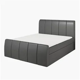 A&J MöbelLand Boxspringbett KARIS 160x200 mit Bettkasten, Topper und gepolstertem Kopfteil. Farbe: Dunkelgrau - Dunkelgrau