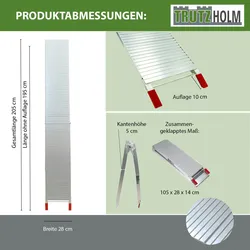 Baumarktplus TRUTZHOLM 2 x Alu Auffahrrampen klappbar 205 cm 680 kg grau rutschfest gerillt Rampen Verladerampen