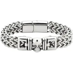 Edelstahlarmband BRUNO BANANI "Schmuck Geschenk Armschmuck Edelstahl mit Totenkopf-Motiv", silber (edelstahlfarben), Armbänder, Damen, Edelstahl