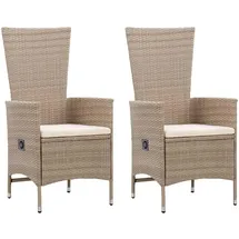 vidaXL Polyrattan Gartenstuhl 58 x 62 x 108 cm beige inkl. Auflagen 2 St.