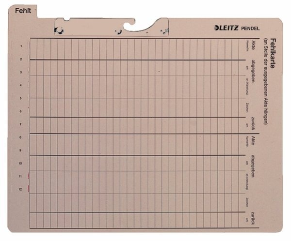 Pendelfehlkarte mit Tab "Fehlt", grau, Manilakarton 450 g/qm, ohne Tasche, mit Schlitzstanzung für Stecksignal 6030