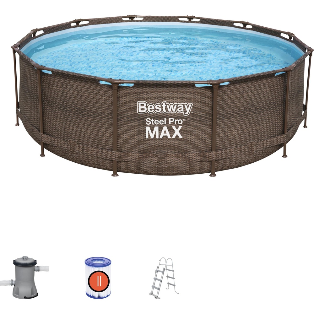 BESTWAY Steel Pro Max Frame Pool Set 366 x 100 cm rattanoptik inkl.  Filterpumpe + Poolleiter ab 220,79 € im Preisvergleich!