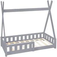 ML-Design Kinderbett Tipi 70x140 cm Hellgrau, Rausfallschutz Lattenrost,