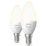 Philips Hue LED-Leuchtmittel E14 LED Leuchtmittel Kerze Doppelpack, E14, Warmweiß weiß