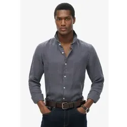 Superdry für Herren. M4010995A Urlaub Leinenhemd grau (L), Lässig, Langarm