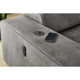 Jockenhöfer GRUPPE Le Mans mit elektromotorischer Sitztiefenverstellung (30 cm)", 315x110 cm Luxus-Microfaser Lederoptik Ottomane beidseitig grau (29537139-0)