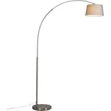 QAZQA Moderne Bogenlampe Stahl mit grauem Stoffschirm - Arc Basic