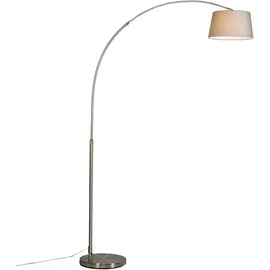 QAZQA Moderne Bogenlampe Stahl mit grauem Stoffschirm - Arc Basic