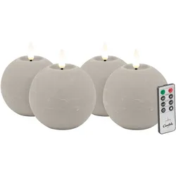 Candela LED Kerzen 4er Set H:8xØ10cm sand rustic Echtwachs mit Fernbedienung Timer Funktion & mehrstufig dimmbar flammenlos Echtwachskerzen Kugelkerze