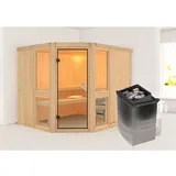 Karibu Sauna Amelia 3 inkl. 9 kW Ofen + int. Steuerung ohne Dachkranz