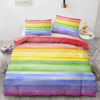 GEDAEUBA Bunte Bettwäsche 135x200 Sommer - Regenbogen Bettbezug 135 x 200 2er Set, Wendebettwäsche und Kissenbezug 80x80, Weiche & Atmungsaktive Mikrofaser Bettwäsche-Sets mit Reißverschluss