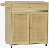 Sweeek Küchenwagen Holz-Optik und Rohrgeflecht, 1 Griff, 1 Schublade,