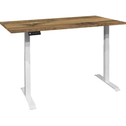 Schreibtisch MÄUSBACHER "Big System Office", weiß (weiß matt, plankeneiche, weiß matt, plankeneiche), B:120cm, Tische, Breite 120 cm, elektrisch höhenverstellbar