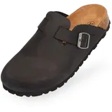 BOnova Wesel: Lederpantoffel schwarz in Größe 48. Hausschuhe aus Echtleder (Nubuk), mit Kork-Fußbett, hergestellt in der EU. - 48 EU