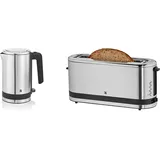 WMF Küchenminis Toaster Langschlitz mit Brötchenaufsatz, 900 W, XXL Toastscheiben, 7 Bräunungsstufen, Toaster edelstahl matt & Küchenminis Wasserkocher (1800 W, klein 0,8l) cromargan matt/silber