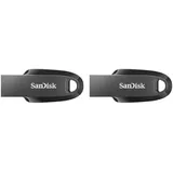 SanDisk Ultra Curve 3.2 Flash-Laufwerk 64 GB (bis zu 100 MB/s Lesen, RescuePRO Deluxe-Software, Schlüsselringöse) Schwarz (Packung mit 2)