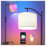 Lapamax Stehlampe Intelligente Stehleuchte WiFi Bogenlampe mit Fernbedienung Fußschalter, 10W Glühbirne, Stufenlose Helligkeit, Farbwechsler, RGB Stehlampe mit Stoff Lampenshirm Eisen Basis Standleuchte Leselampe
