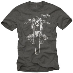 MAKAYA T-Shirt Herren Biker Style Vintage Bikershirt Motorradbekleidung Männer mit Druck, aus Baumwolle grau L