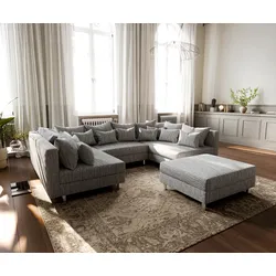 DELIFE Wohnlandschaft Clovis Hellgrau modular Strukturstoff Hocker, Design Wohnlandschaften, Couch Loft, Modulsofa, modular