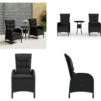 vidaXL 3 tlg. Garten Bistro Set Poly Rattan Schwarz - Bistro-Set - Bistro-Sets - Garten-Bistro-Set - Terrassenmöbel-Set - Schwarz