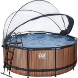 EXIT TOYS Wood Pool 360 x 122 cm inkl. Sandfilterpumpe, Abdeckung und Wärmepumpe
