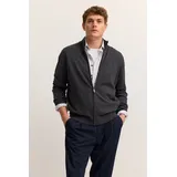Bugatti Strickjacke "Regular Fit", Herren, Gr. M, 280, dunkelgrau, Strick, 100% Baumwolle, unifarben, regular fit, ohne Ausschnitt, Rippbündchen, Strickjacken Strickjacke, aus Baumwolle mit Stehkragen