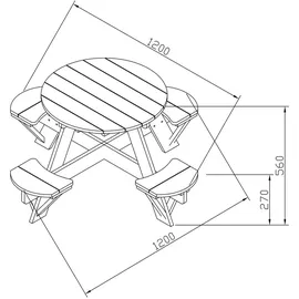 Axi UFO-Picknicktisch Rund Regenbogen 120 x 120 x 56 cm