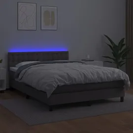 vidaXL Boxspringbett mit Matratze & LED Grau 140x200 cm Kunstleder