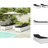 3-tlg. Garten-sonnenliegen Mit Teetisch Poly Rattan Weiß - Sonnenliege - Gartenmöbel - Lounge Möbel - Rattan Gartenmöbel - Outdoor Möbel