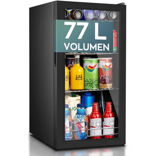 Heinrich ́s Getränkekühlschrank, Mini Kühlschrank mit Glastür kompakt und leise: 40dB, LED-Innenraumbeleuchtung, perfekt geeignet für Büro Camping Garten,5 bis18°C, (74Liter/3Ablagen/40db)