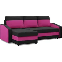 Ecksofa mit Schlaffunktion, Universelle Seite, Schwarz + Rosa