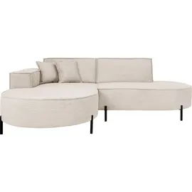 WFL GROUP Ecksofa Hana Loft 3-Sitzer Ecke Links Cordstoff Chenille, Creme 241/80/168 cm