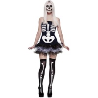 Smiffys Kostüm Comic Skelett Kleid, Tutukleidchen mit stilisiertem Knochen-Print schwarz S