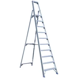 ASC Eurostairs Stufenstehleiter einseitig eloxiert mit Plattform 10 Stufen
