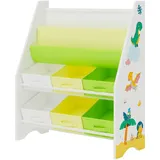 [en.casa] Kinderregal Ponteceso Dinosaurier-Motiv Weiß/Grün/Gelb